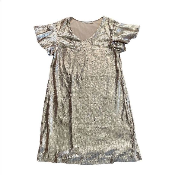 ELLISON short sleeve Sequin Dress Gold Size Small - Picture 1 of 8